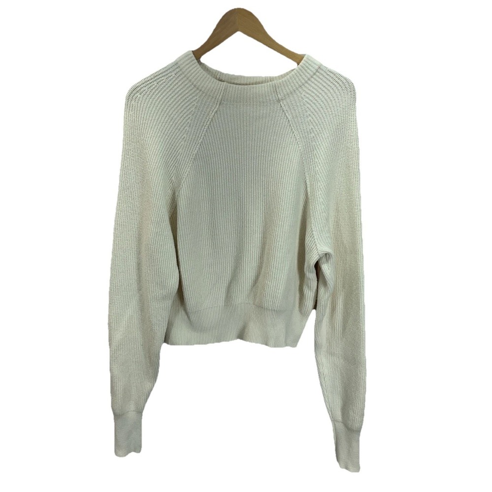 Free People S Cream Ribbed Knit Cropped Pullover Oversized Sweater Slouchy